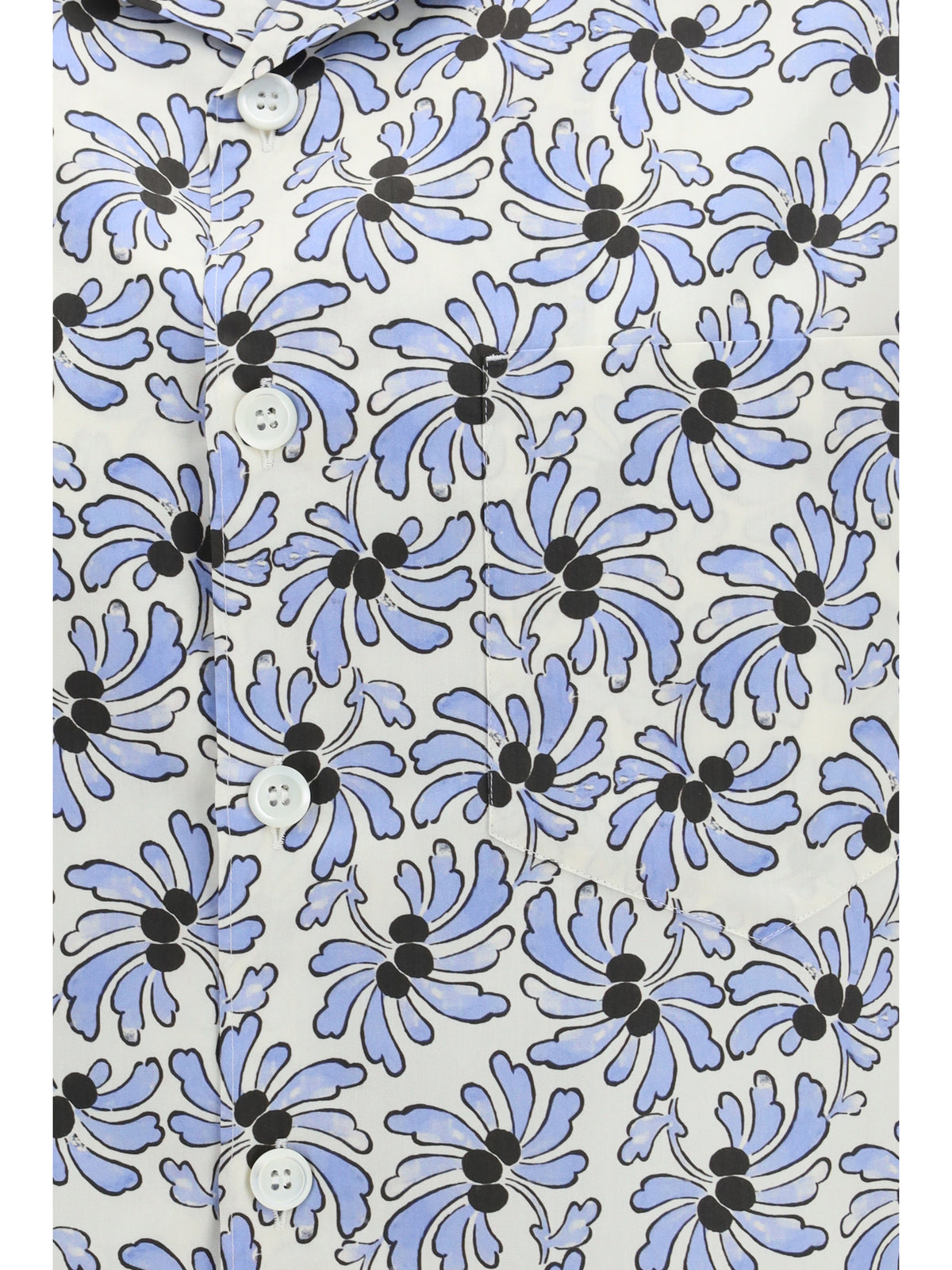 Prada Cotton Shirt with floral print - Avorio+Celeste