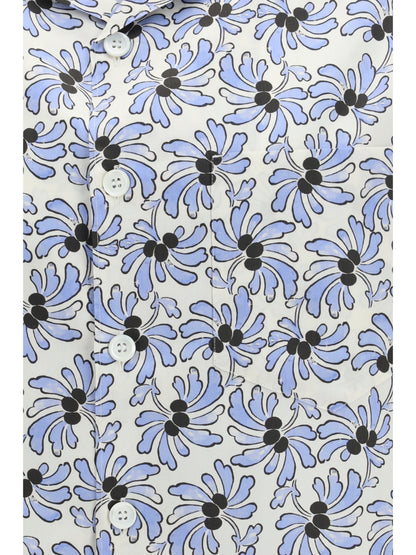 Prada Cotton Shirt with floral print - Avorio+Celeste