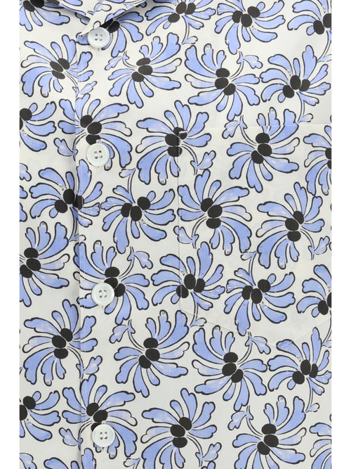 Prada Cotton Shirt with floral print - Avorio+Celeste