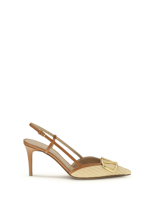 VALENTINO GARAVANI VLogo Signature raffia slingback Pumps