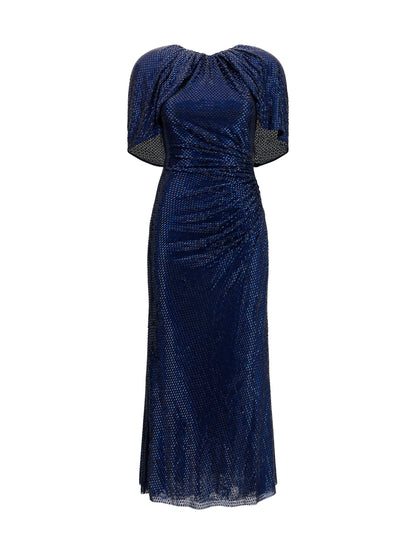 Self-Portrait Midi Dress with cape sleeves and crystals - Navy Blue
