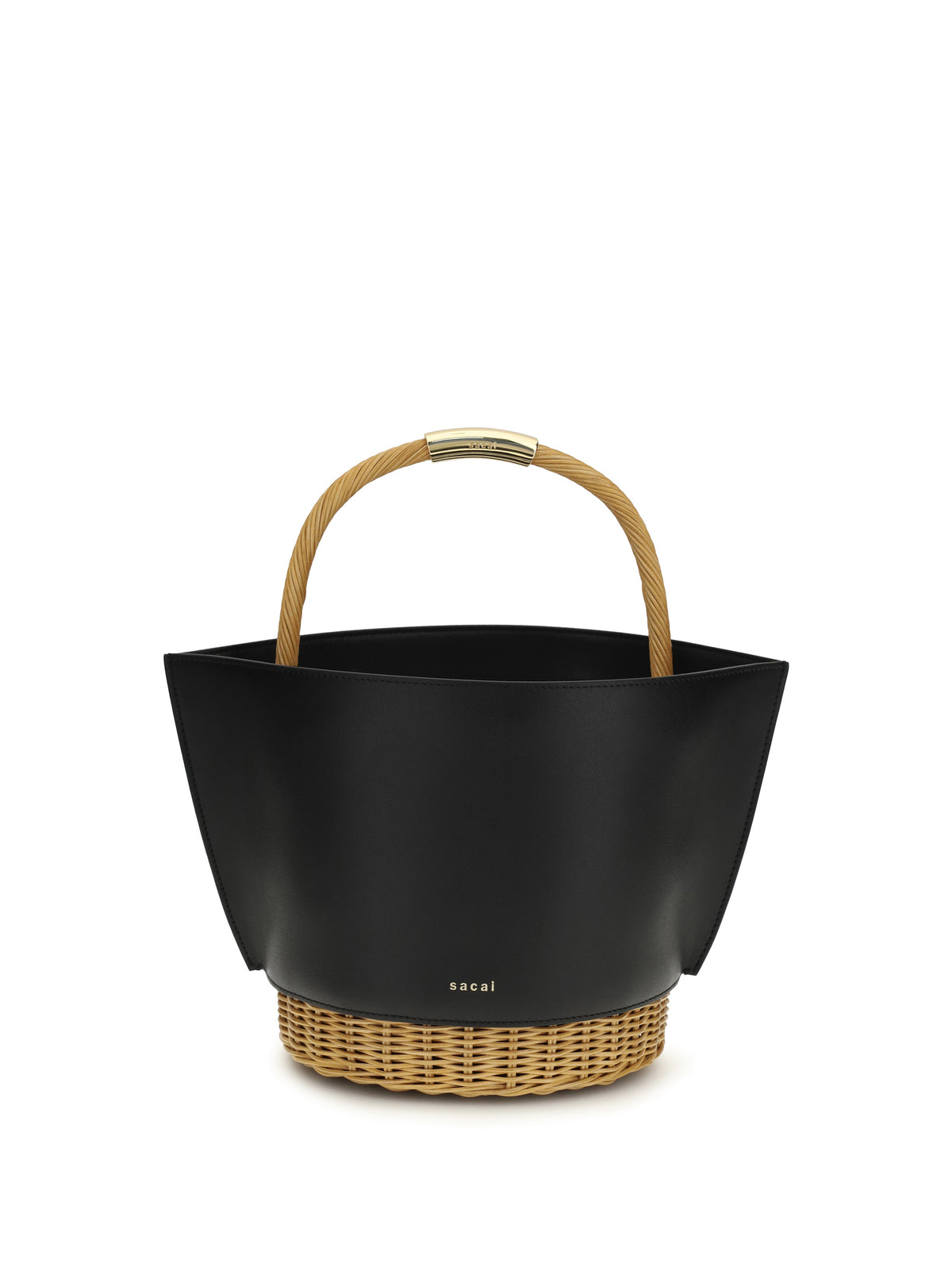 Sacai Leather and rattan Handbag - Black