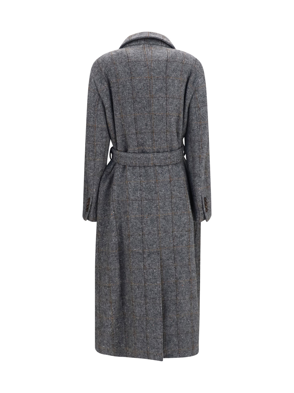 Brunello Cucinelli Long alpaca-blend Coat with belt - Grey/Black/Tobacco
