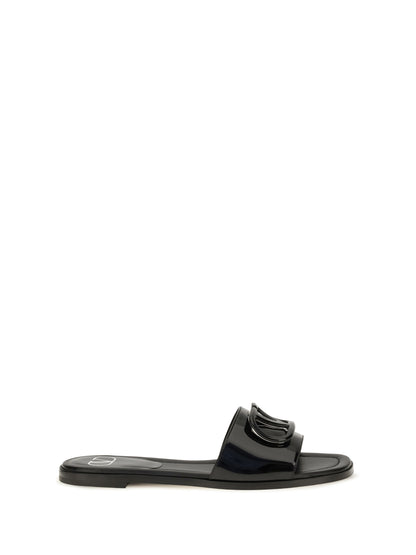 Valentino Garavani VLogo patent leather Slide Sandals - Black