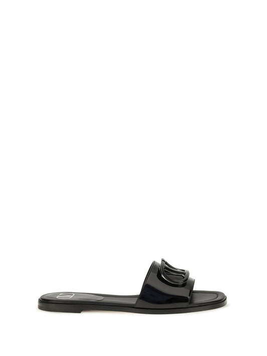 Valentino Garavani VLogo patent leather Slide Sandals - Black