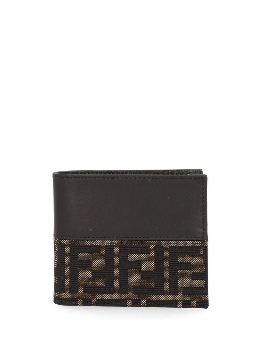 Fendi Bi-Fold Leather Wallet With Ff Motif - Black