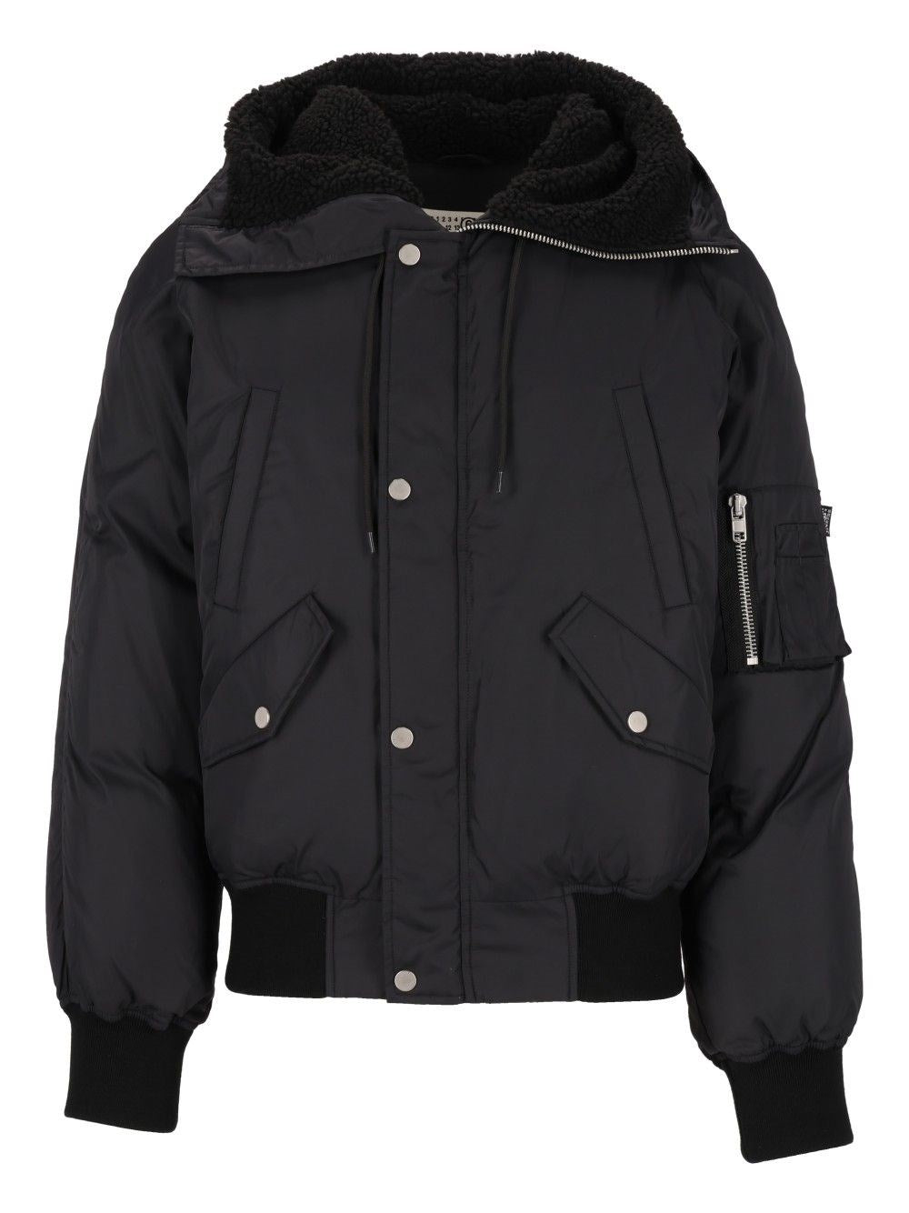 Mm6 Maison Margiela Hooded Bomber Jacket - Black