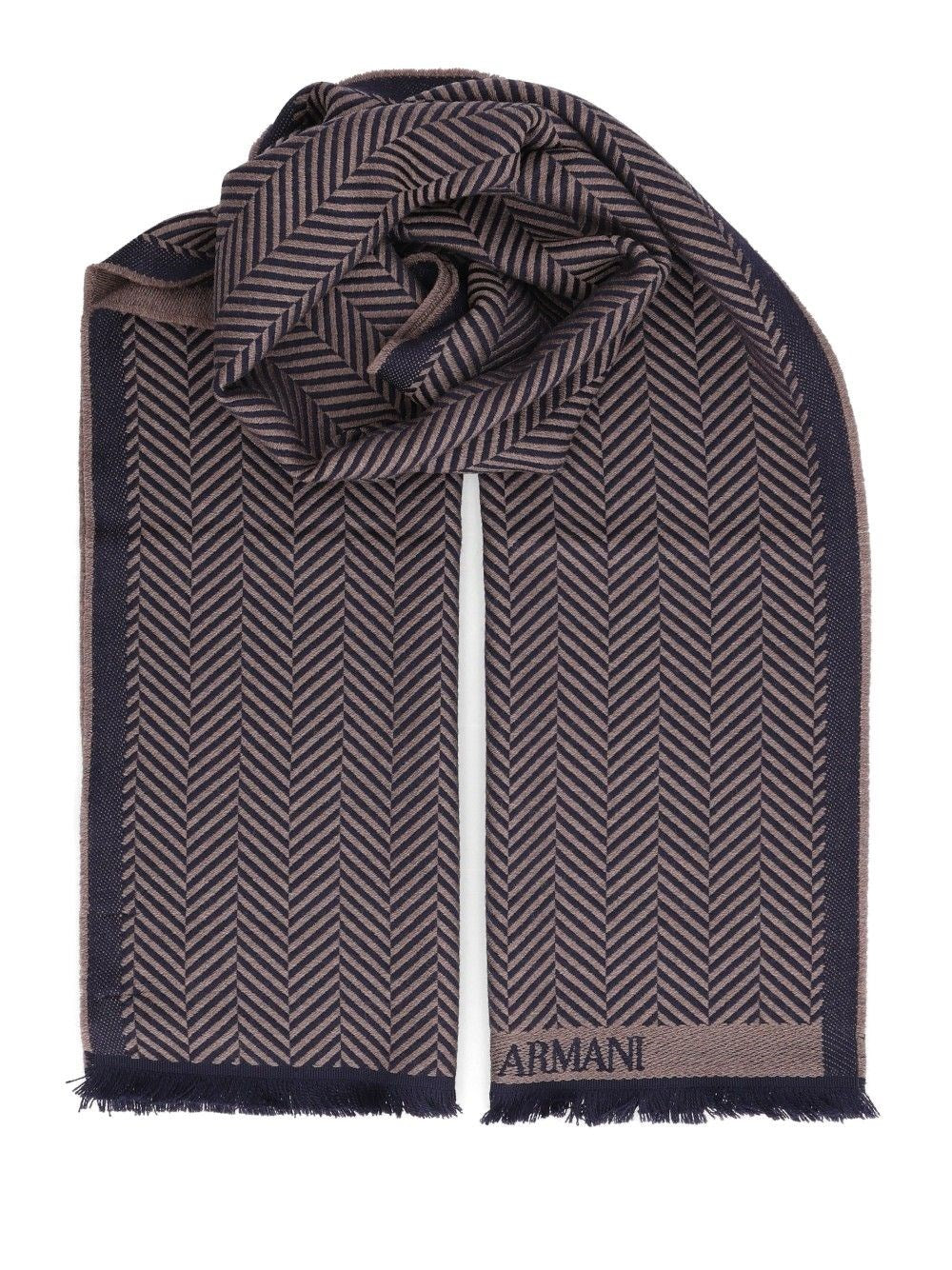 Giorgio Armani Herringbone Wool Scarf - Grey