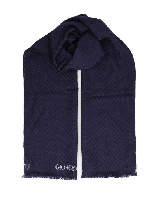Giorgio Armani Herringbone Wool Scarf - Blue
