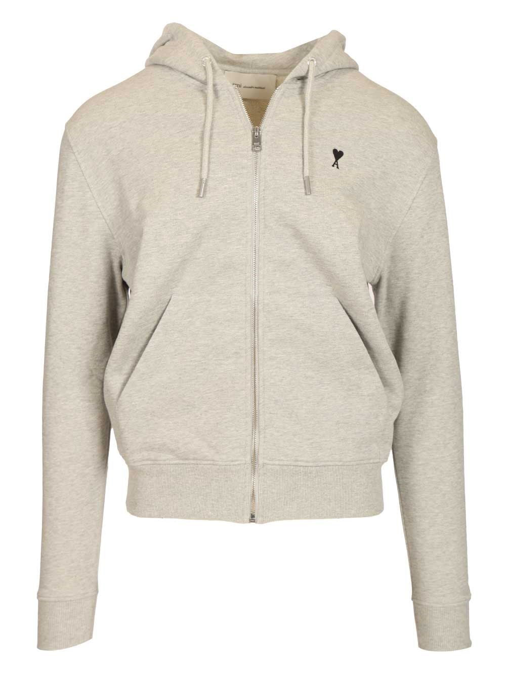 Ami "Ami De Coeur" Zip-Up Hoodie - Grey