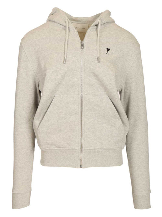 Ami "Ami De Coeur" Zip-Up Hoodie - Grey