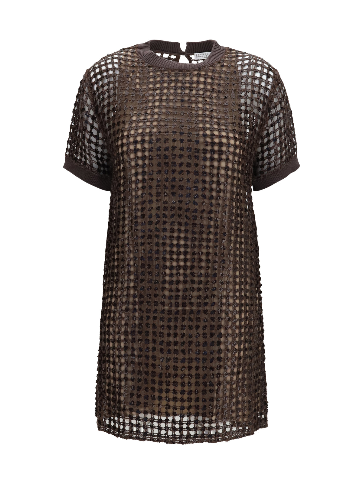 Brunello Cucinelli Sequin mesh mini Dress - Dark Brown
