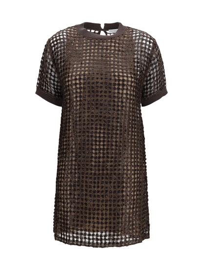Brunello Cucinelli Sequin mesh mini Dress - Dark Brown