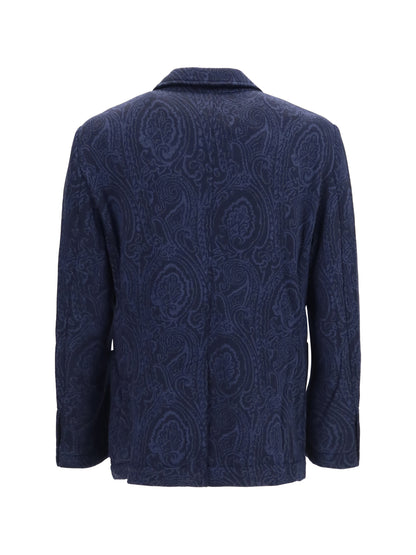 Etro Single-breasted Arnica Jacquard wool-blend Jacket - Blue