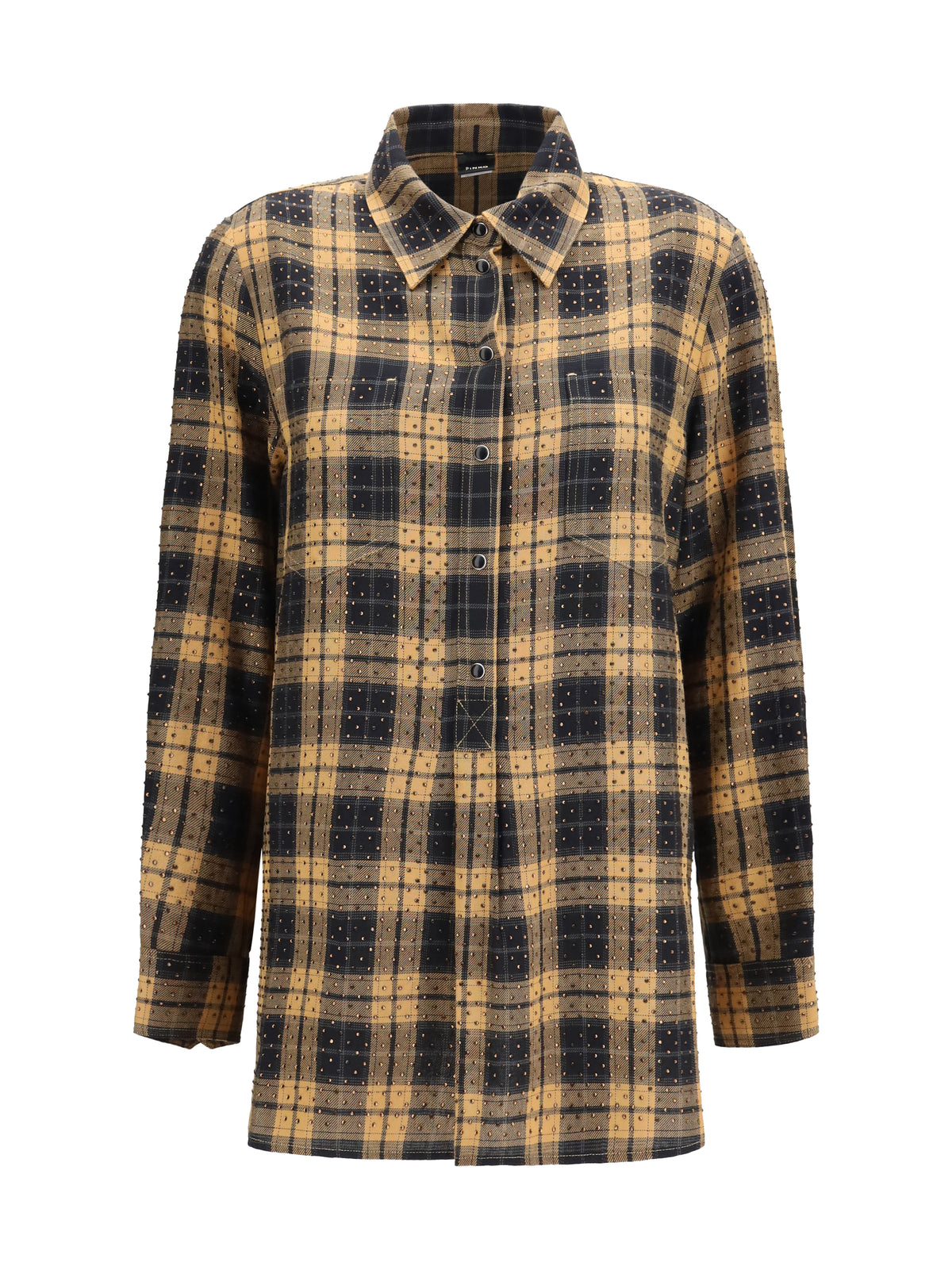 Pinko Barbellino check pattern Shirt with all-over micro rhinestones - Camel/Black