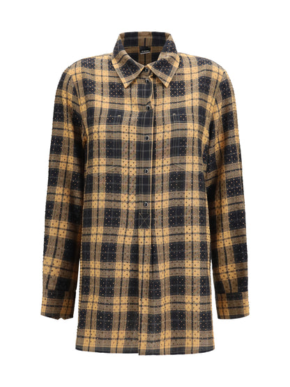 Pinko Barbellino check pattern Shirt with all-over micro rhinestones - Camel/Black