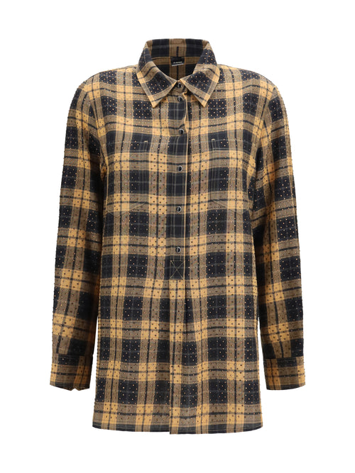 Pinko Barbellino check pattern Shirt with all-over micro rhinestones - Camel/Black