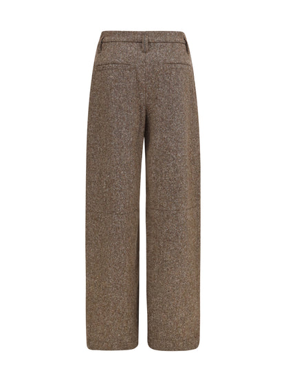 Brunello Cucinelli Virgin wool palazzo Pants with Monili detail - Moro