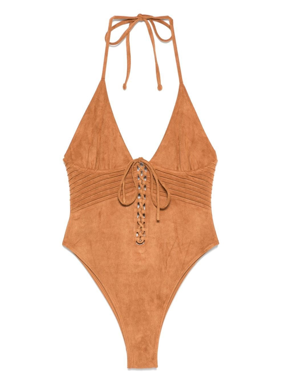 Frankies Bikinis Suede One-Piece Swimsuit - Brown