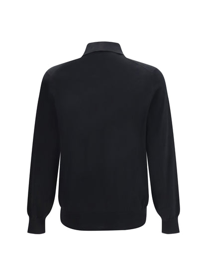 Brunello Cucinelli Long sleeve cotton Polo - Nero+Grigio Dark