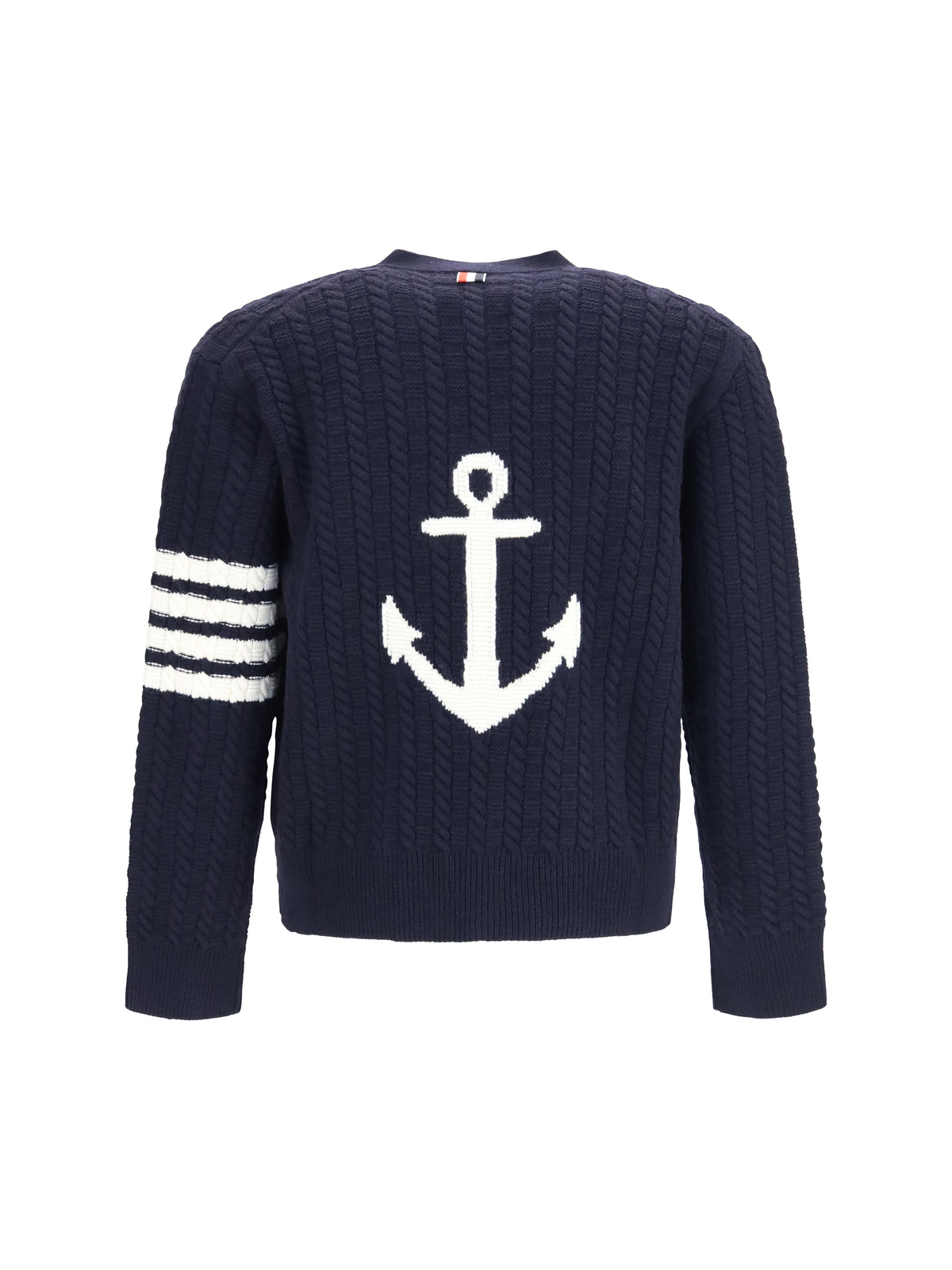 Thom Browne V-neck Sweater with Anchor embroidery on the back - Navy