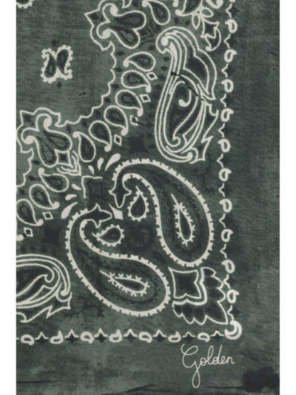 Golden Goose Golden paisley printed silk Scarf - Moss Green