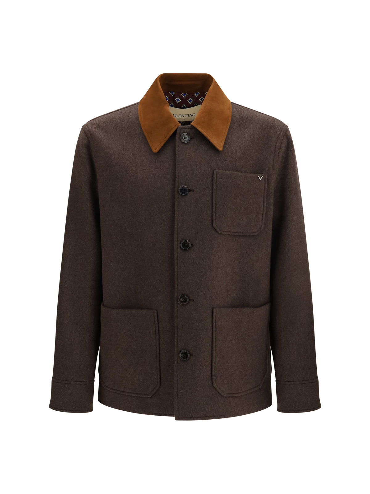 Valentino Wool Jacket with suede collar - Muddy
