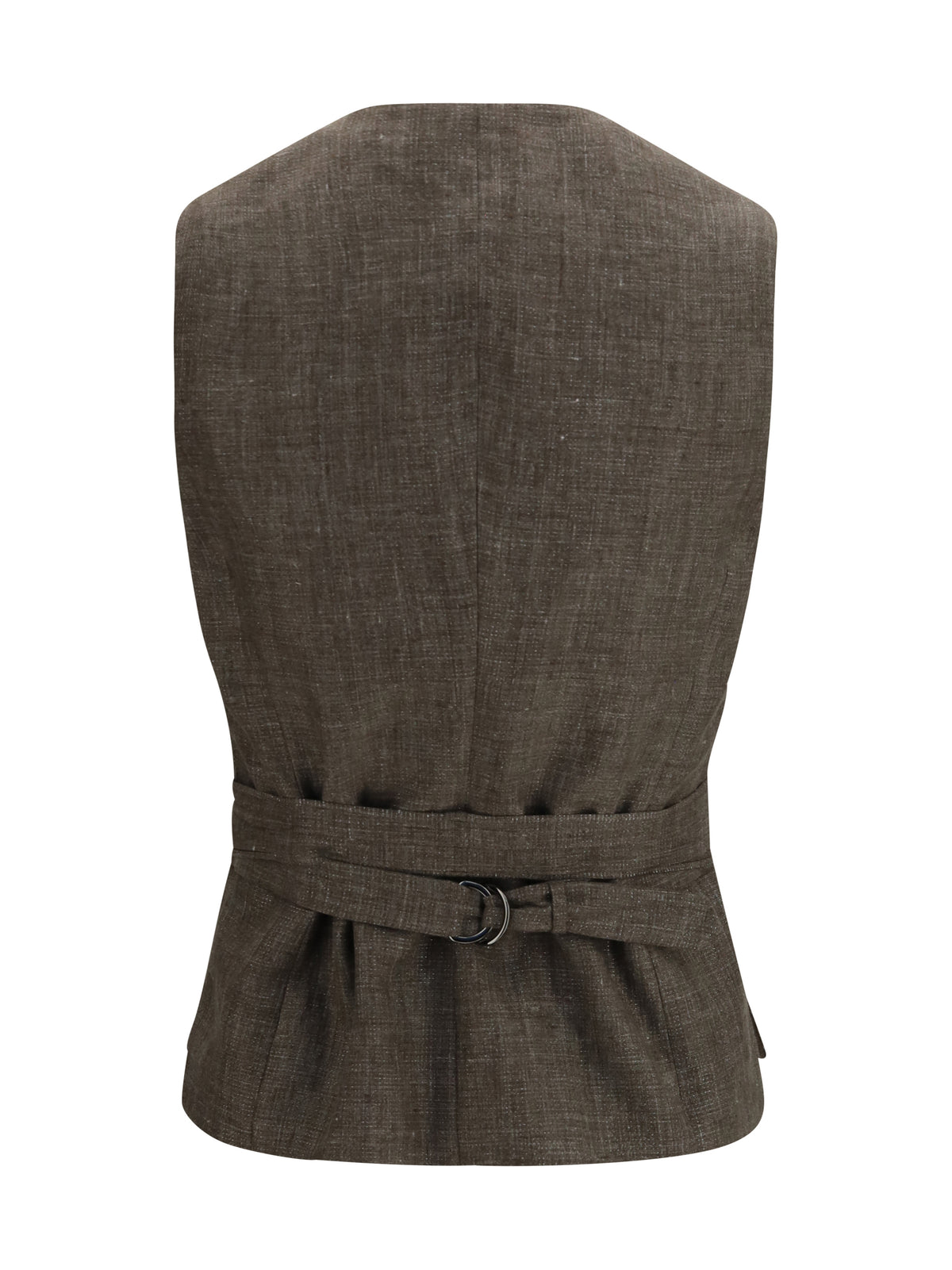 Brunello Cucinelli Belted Linen Vest - Dark Brown/Silver
