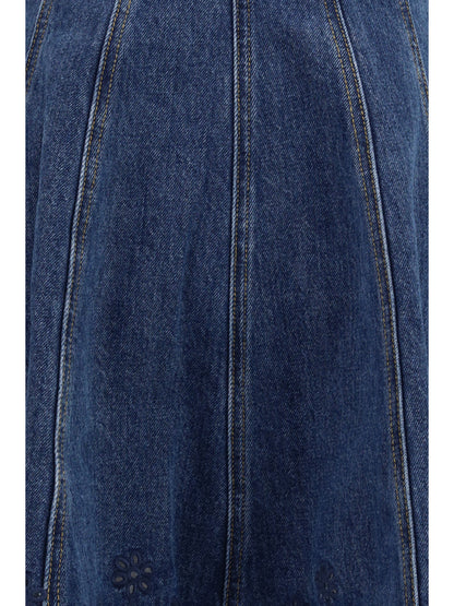 SELF-PORTRAIT Denim mini Dress with broderie detailing