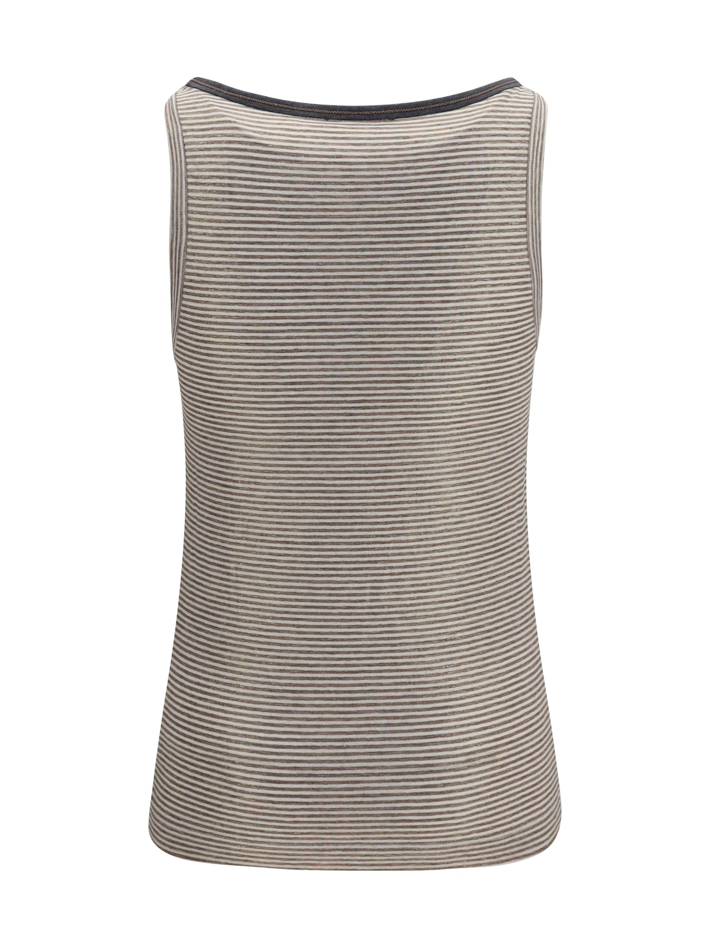 BRUNELLO CUCINELLI Striped linen lamé jersey Tank Top with glossy finishes