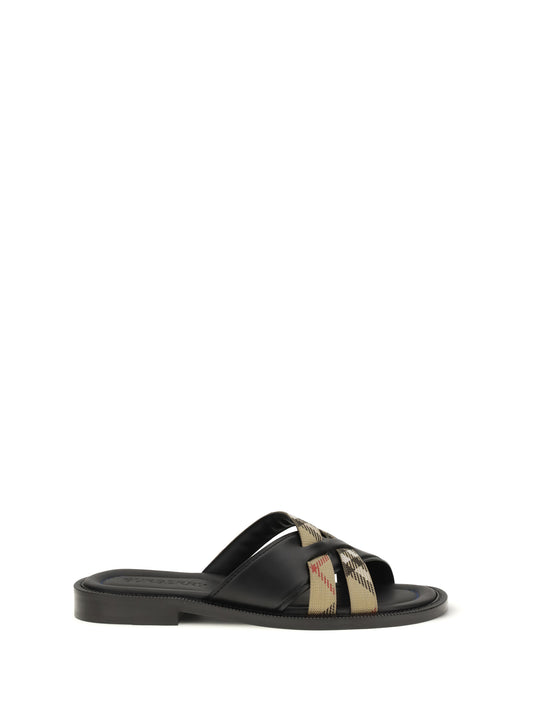 BURBERRY Drift leather and Check Sandals