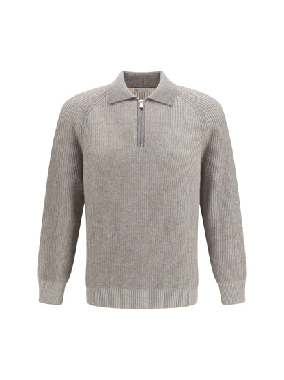 Brunello Cucinelli Cashmere Milano Stitch Polo Sweater with zip - 9756+9777