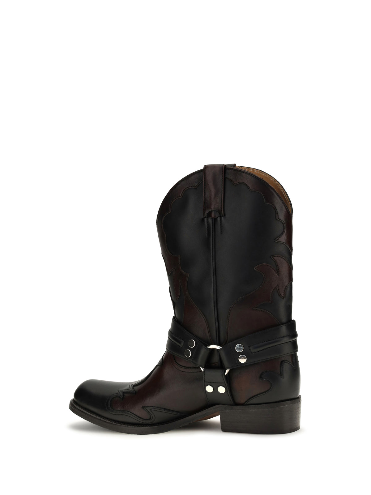 Versace Sylvester Western Boots - Black/Burgundy/Palladium