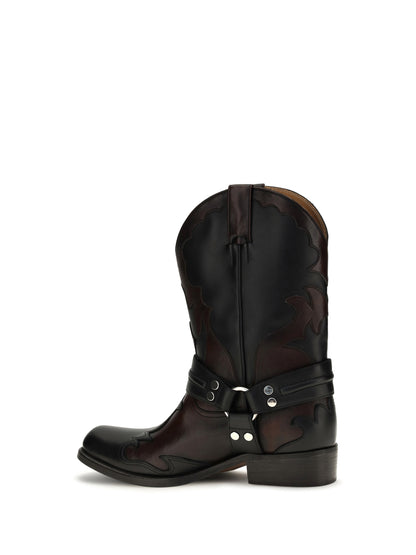 Versace Sylvester Western Boots - Black/Burgundy/Palladium