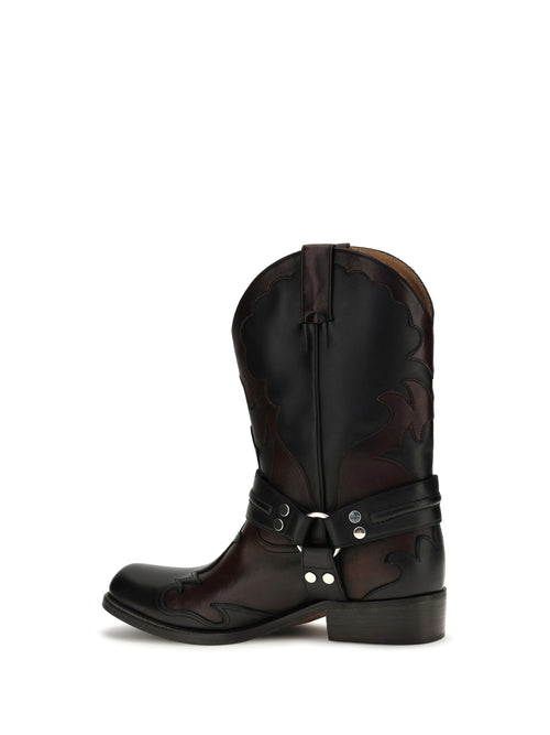 Versace Sylvester Western Boots - Black/Burgundy/Palladium