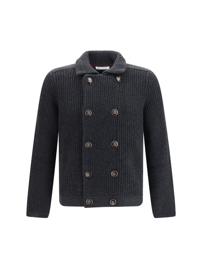 Brunello Cucinelli Marina Cardigan in English Rib Cashmere - Charcoal