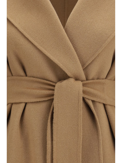 Max Mara Studio Long robe Coat in wool, cashmere and silk - Camel