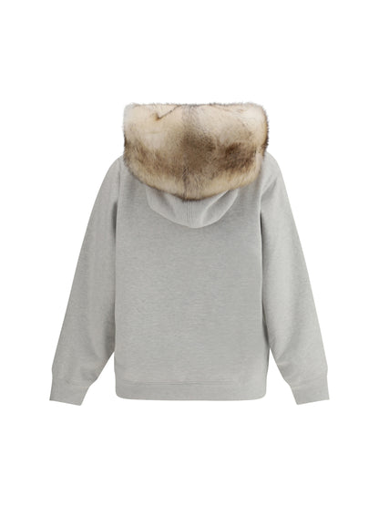 Prada Hoodie features a hood lined in shearling - Grey Melange