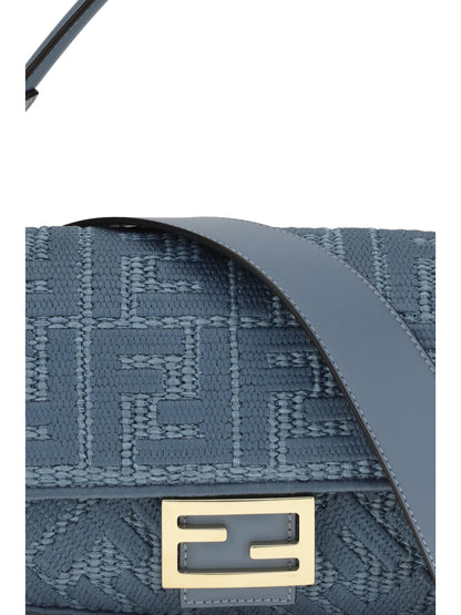 FENDI Medium woven raffia Shoulder Bag with FF embroidery