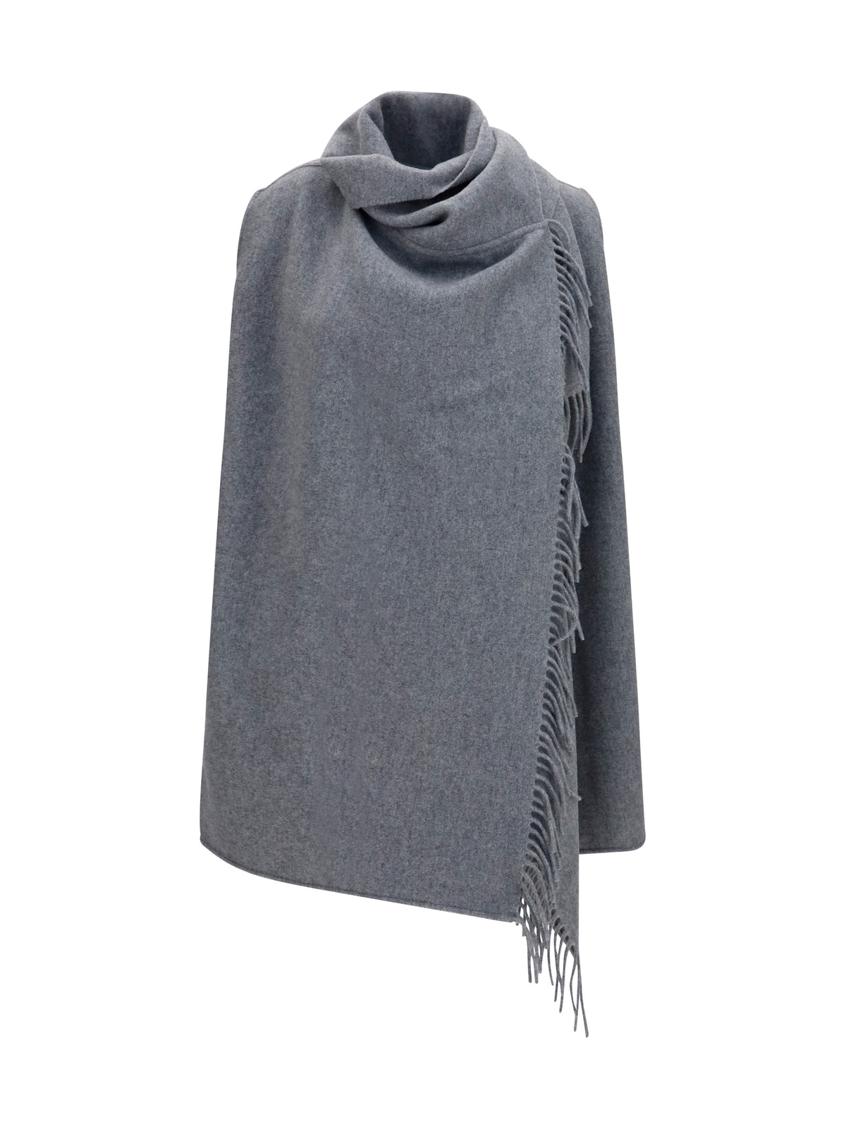 Fabiana Filippi High-neck wool Cape with concealed closure and fringes - Granito