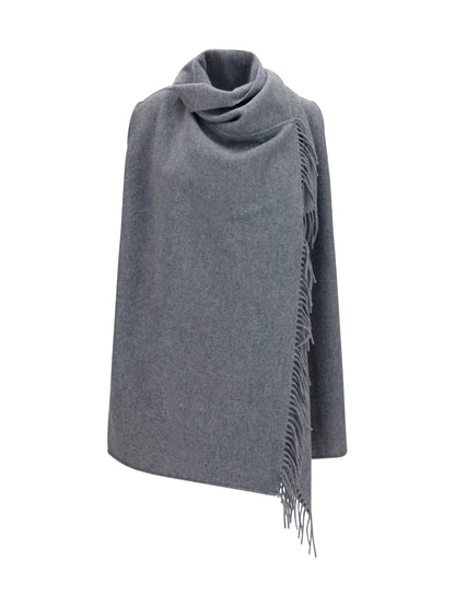 Fabiana Filippi High-neck wool Cape with concealed closure and fringes - Granito
