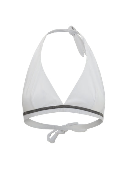 Brunello Cucinelli Tech jersey Bikini Top with monili - White