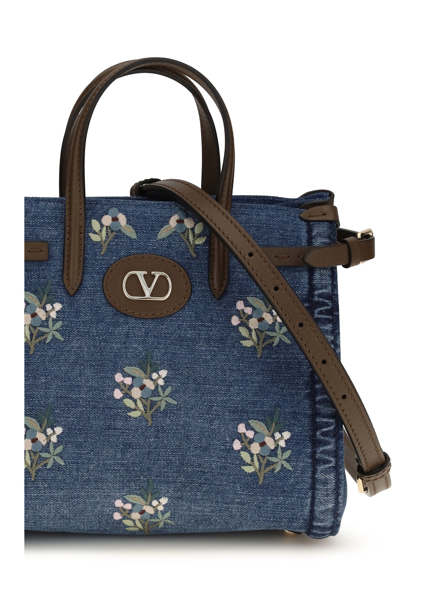 VALENTINO GARAVANI Small Antibes Handbag in embroidered denim