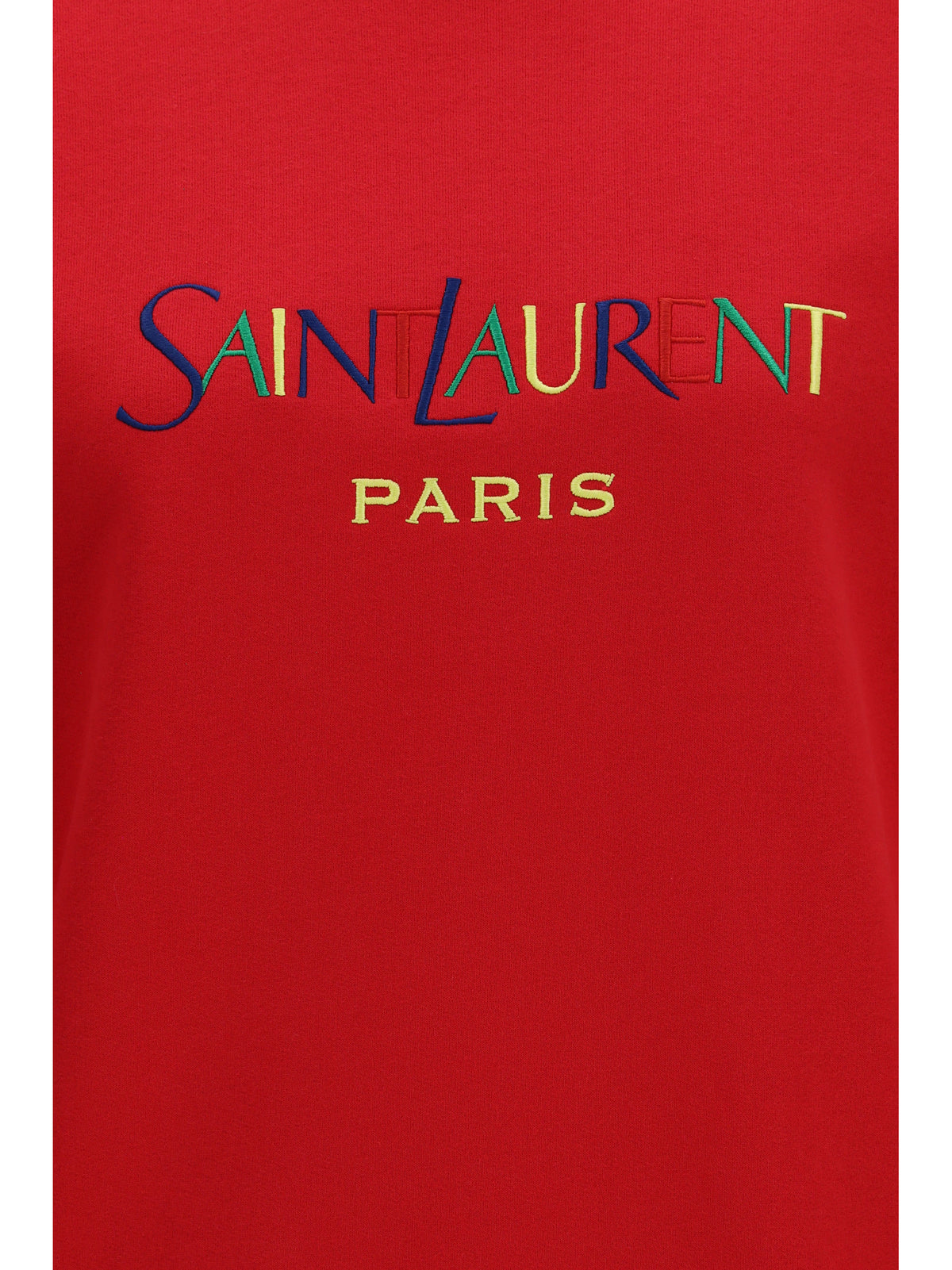 Saint Laurent Cotton crewneck Sweatshirt with Saint Laurent Paris embroidery - Rouge/Multicolor