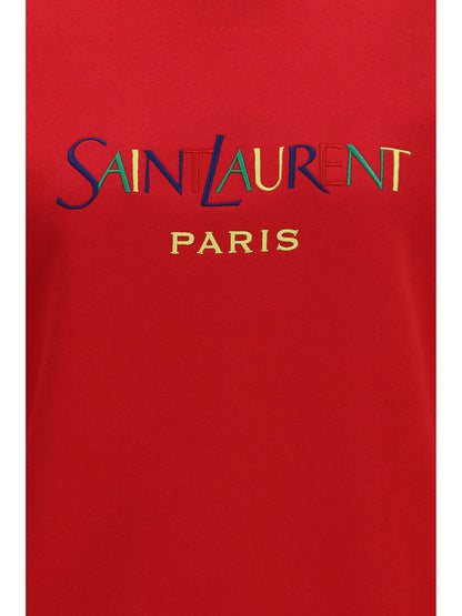 Saint Laurent Cotton crewneck Sweatshirt with Saint Laurent Paris embroidery - Rouge/Multicolor