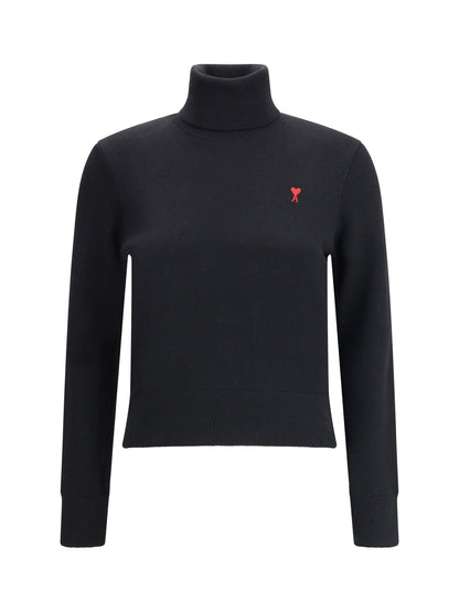 Ami Paris Ami De Coeur turtleneck Sweater - Noir/Rouge