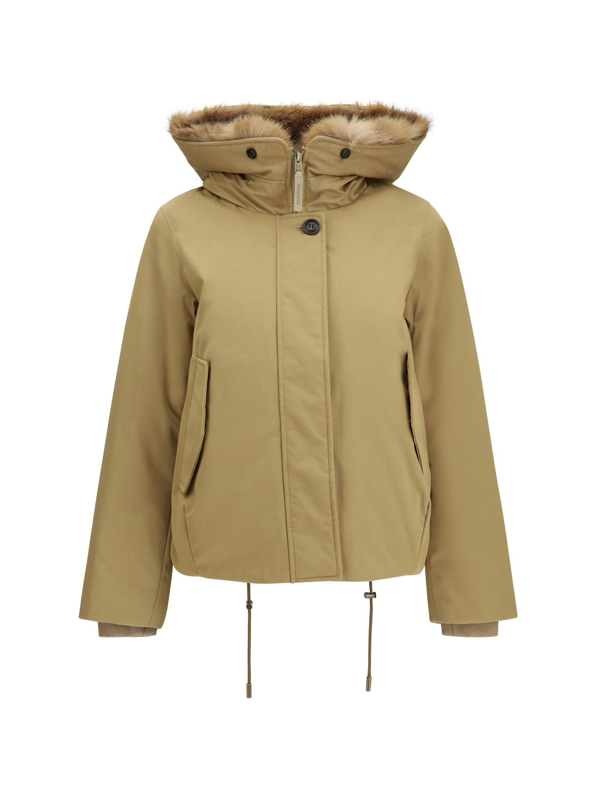 Woolrich Short Hooded Parka with fur trim - Gold Khaki