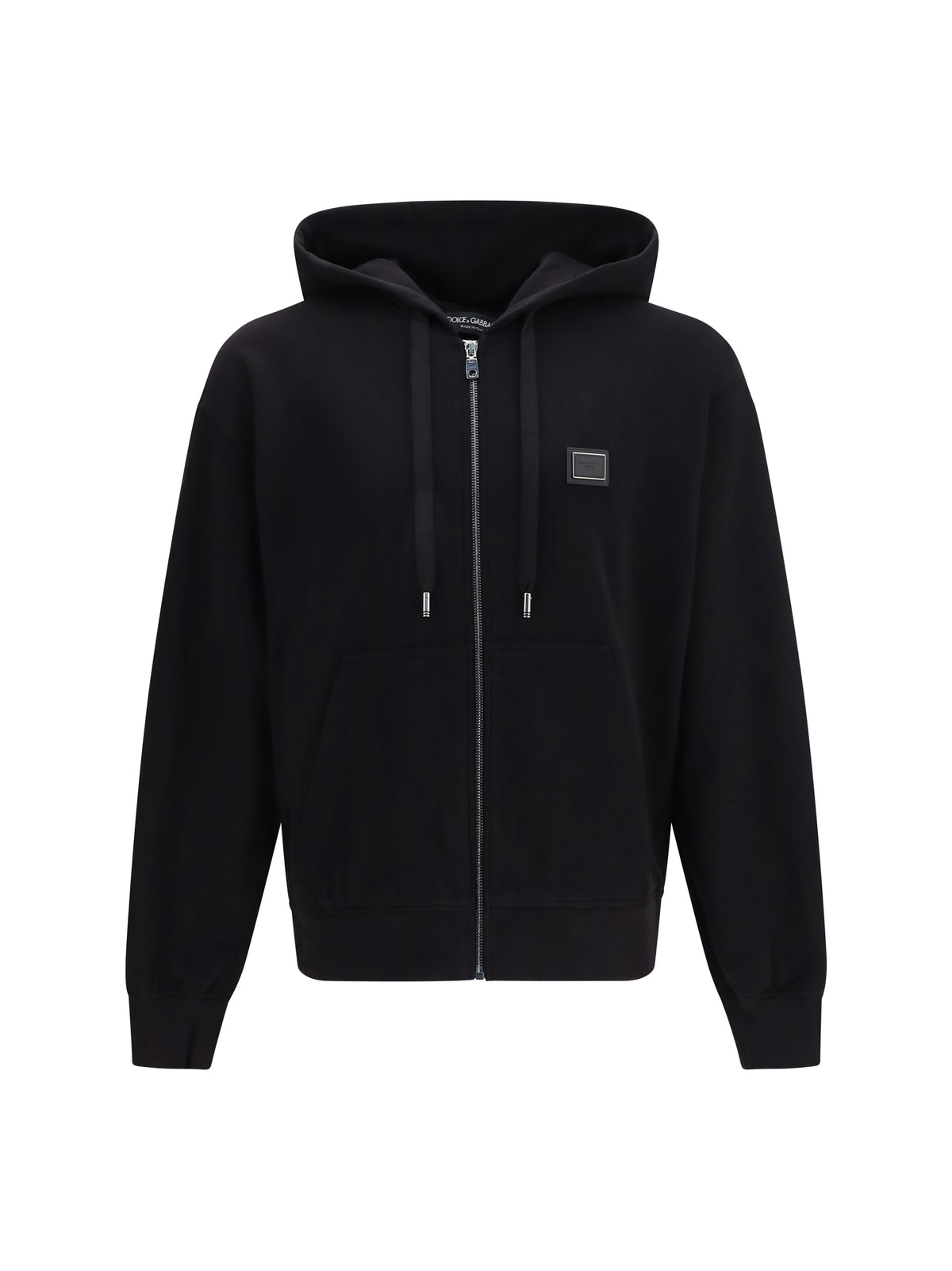 Dolce & Gabbana Cotton Hooded Sweatshirt with DG plaque - Black