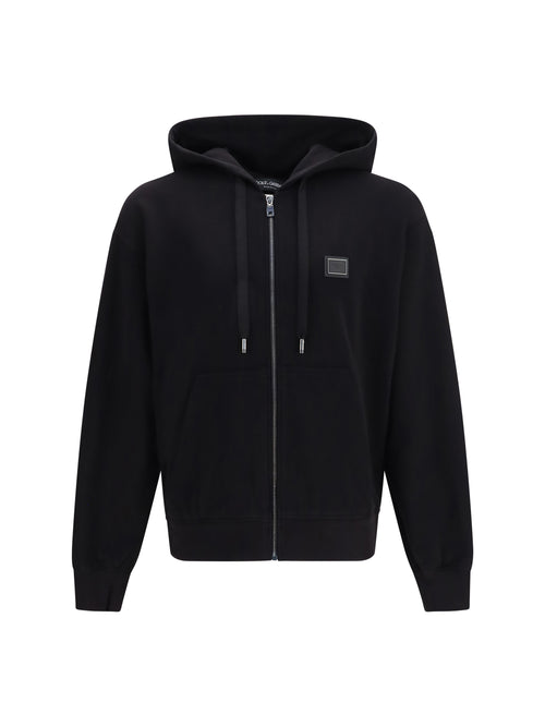 Dolce & Gabbana Cotton Hooded Sweatshirt with DG plaque - Black