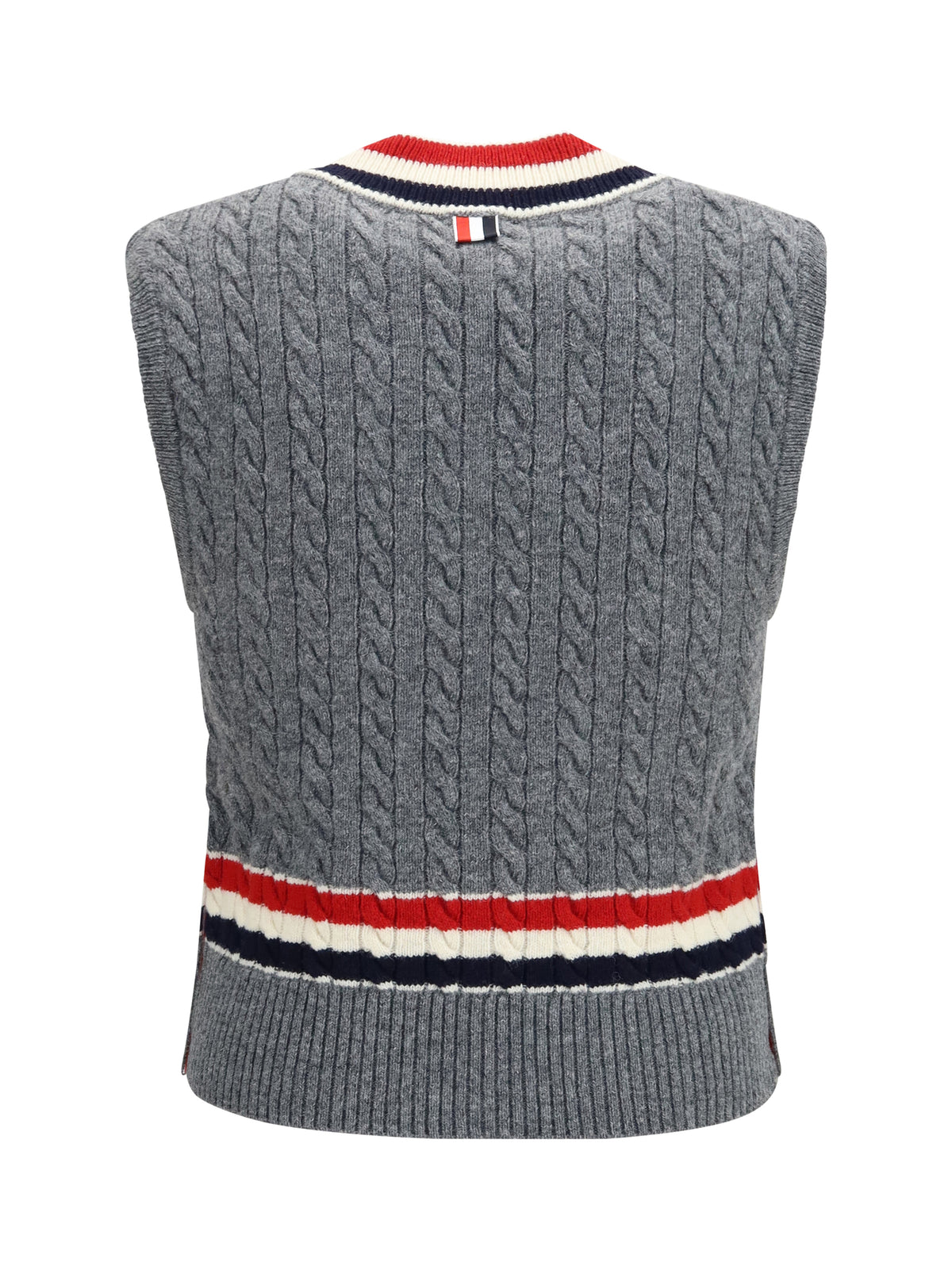 Thom Browne Cable-knit cricket V-neck Vest - Med Grey